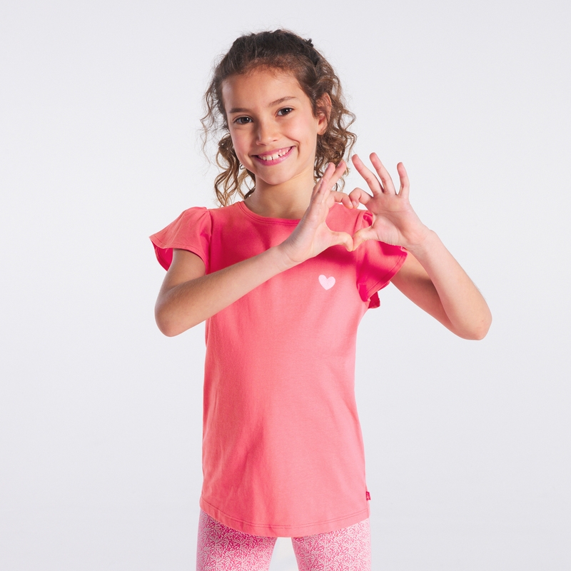 T-shirt à manches courtes volantées rose fille