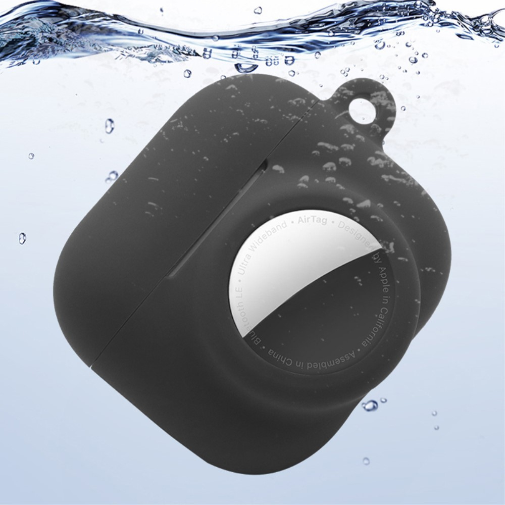 2in1 AirPods (3. Generation)   AirTag Silikon Case Schutzhülle Abdeckung mit Karabinerhaken - Dunkelblau