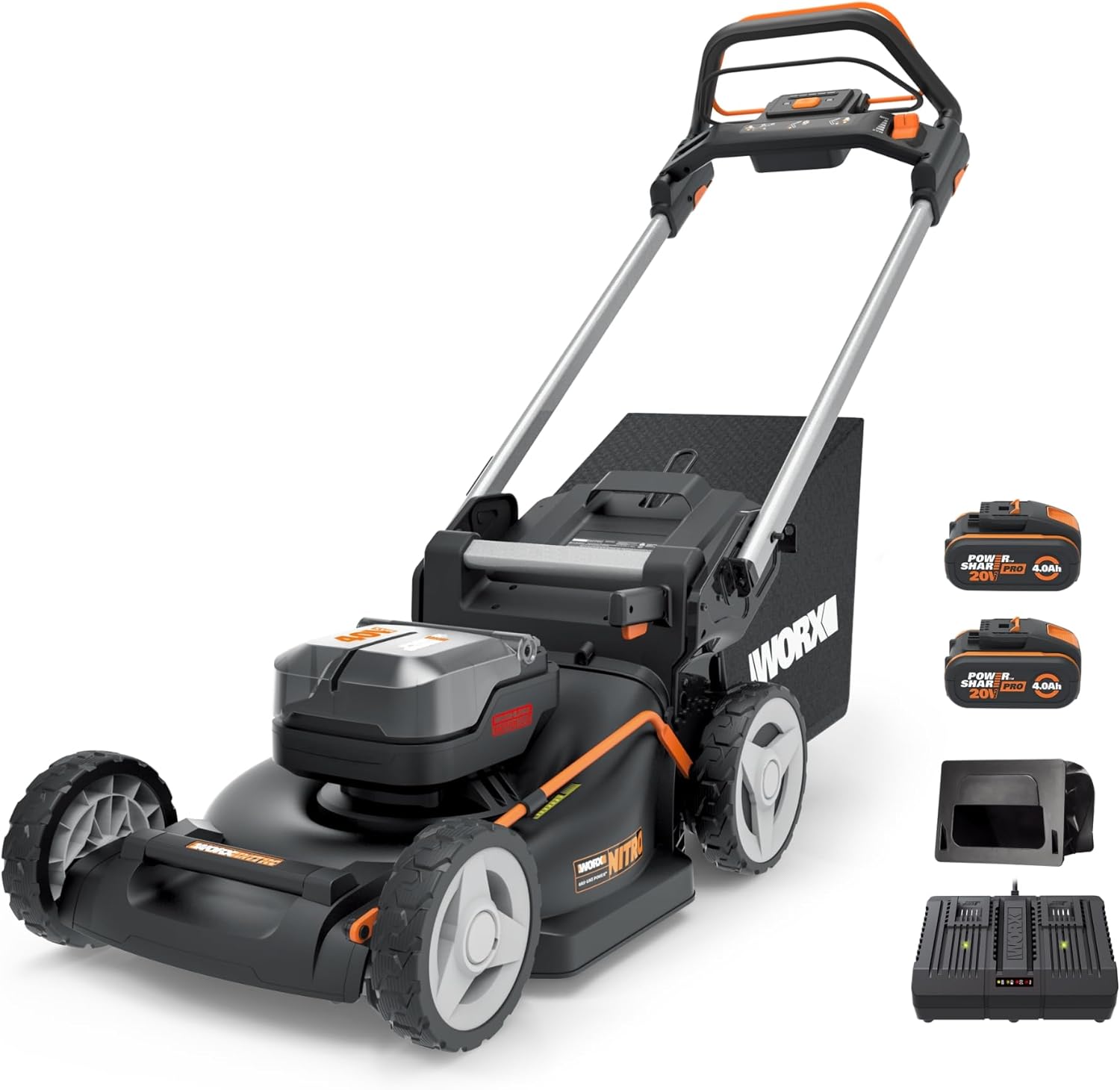 WORX WG749E Akku Rasenmäher 40V (2x20V) & WG163E.9 Akku Rasentrimmer 20V – Rasen