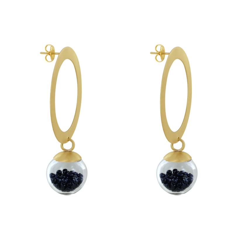 Boucles d'Oreilles Anneau Laiton Bulle Pâte de Verre et Perles