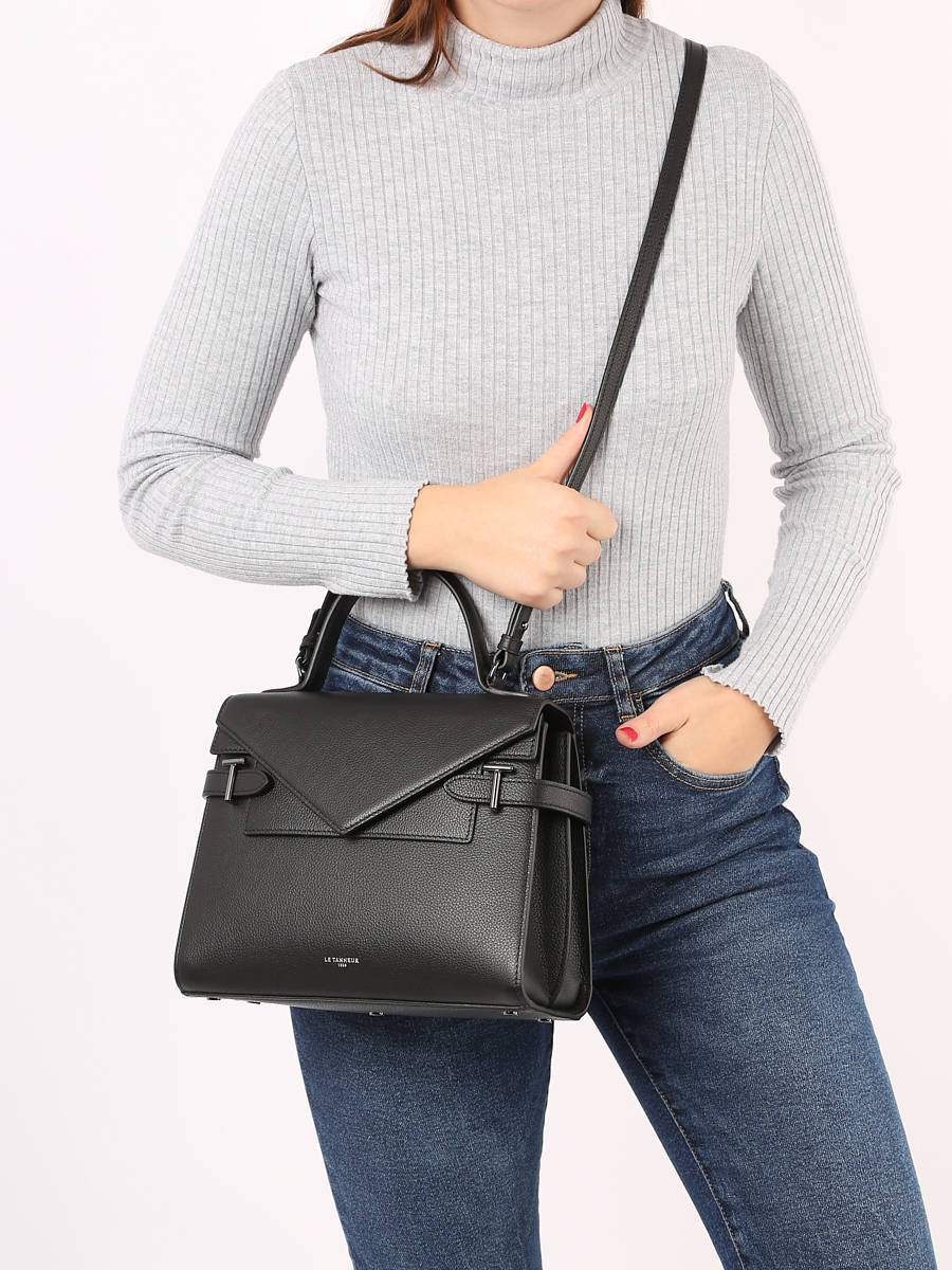 Sac bandoulire M double rabat Emilie cuir grain LE TANNEUR