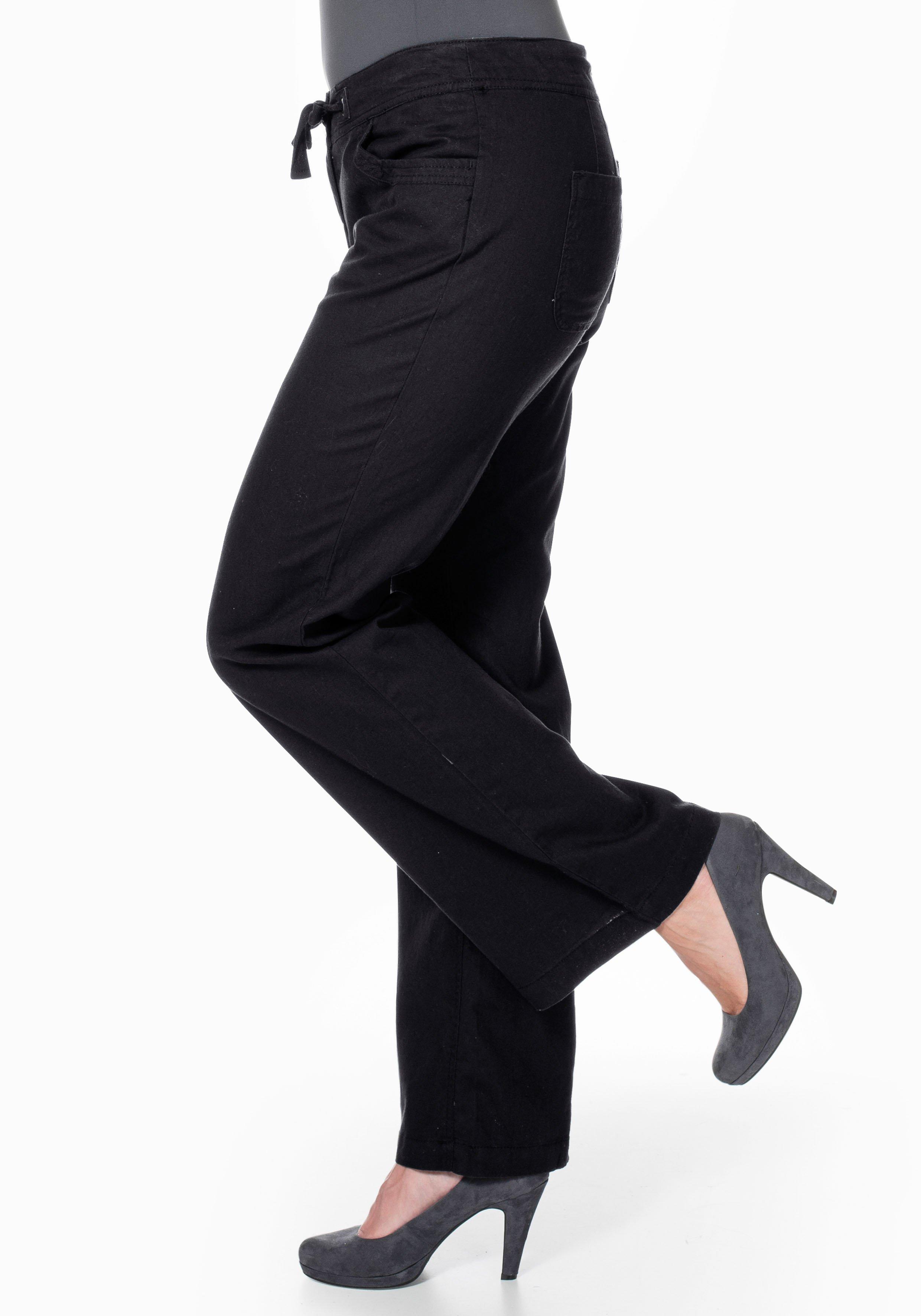 Weite Bootcut-Hose mit Leinenanteil