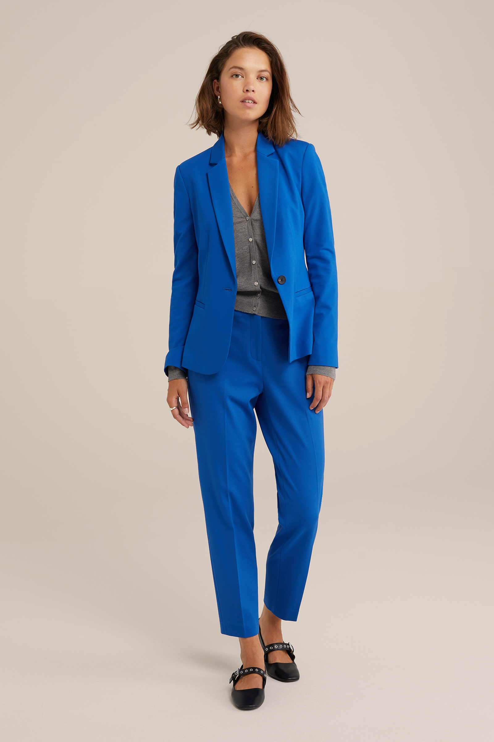getailleerde jersey-stretch blazer WE Fashion Kobaltblauw