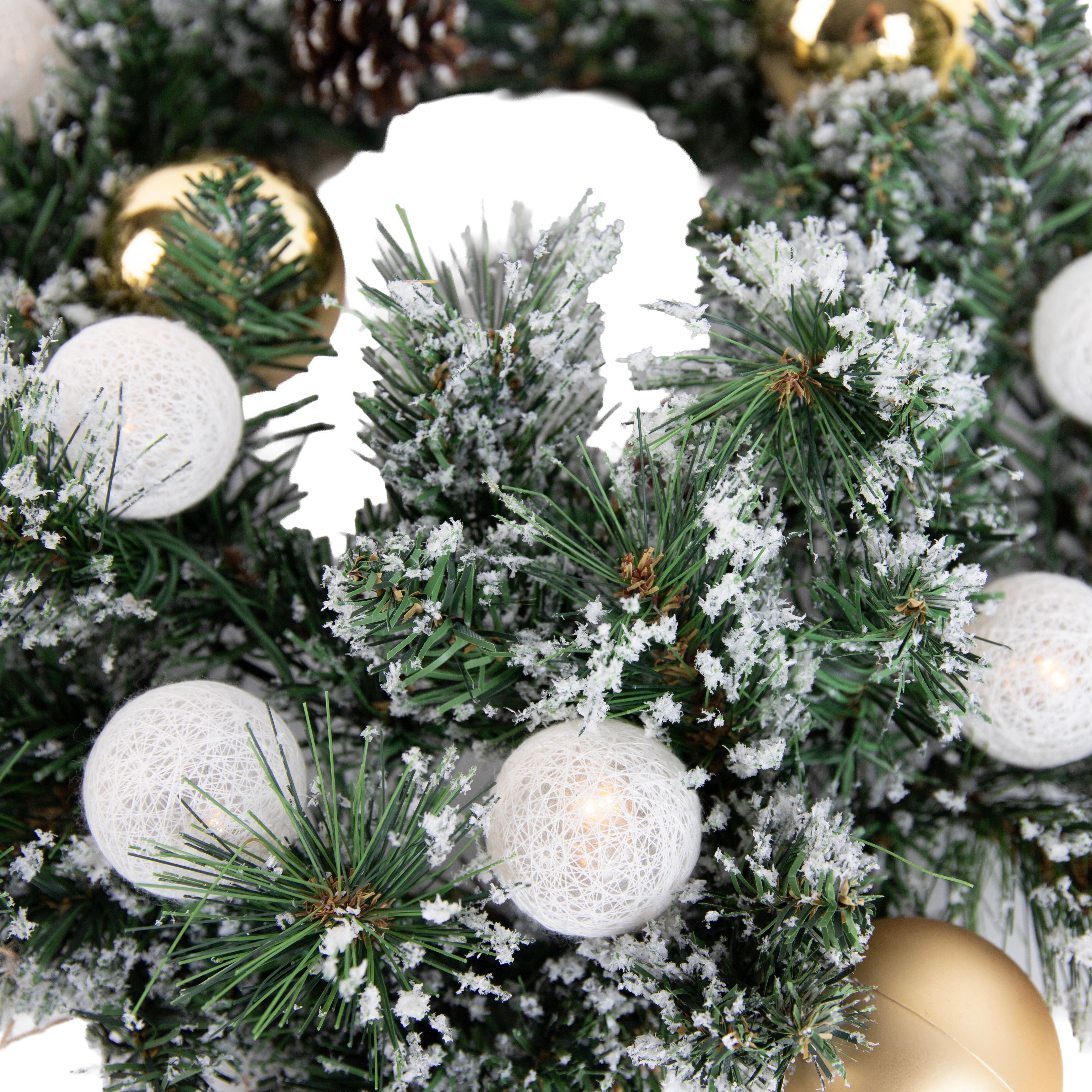 Kerst krans wit met goud 45cm incl. LED met timer - Jack