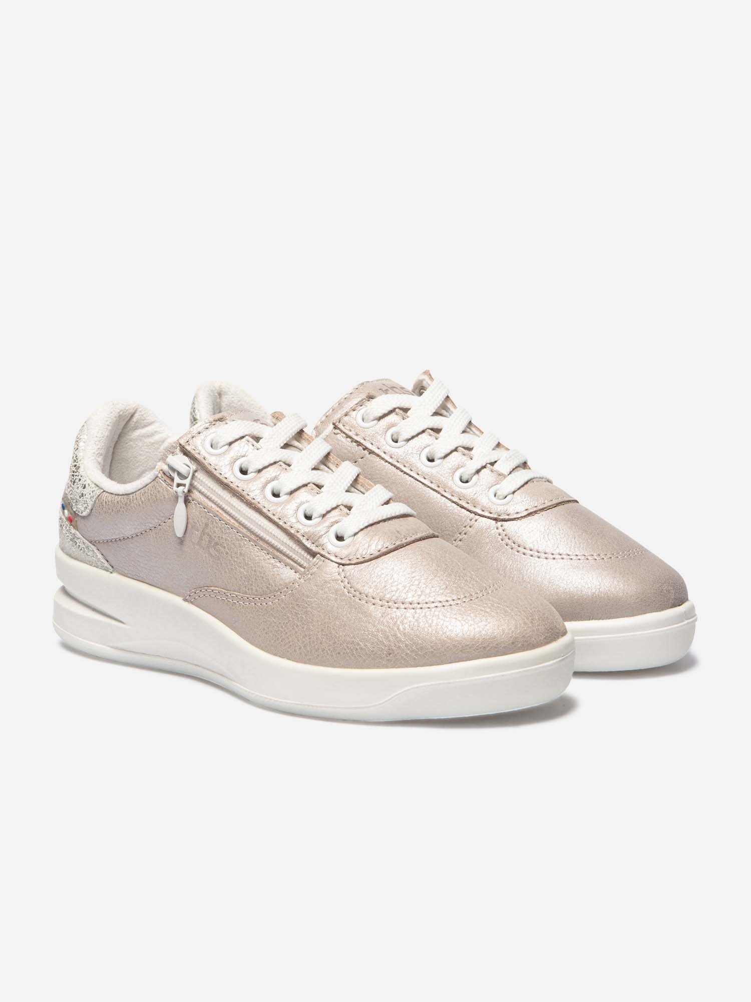 Baskets Femme Fabriquées en France Zippées Dessus Cuir Champagne