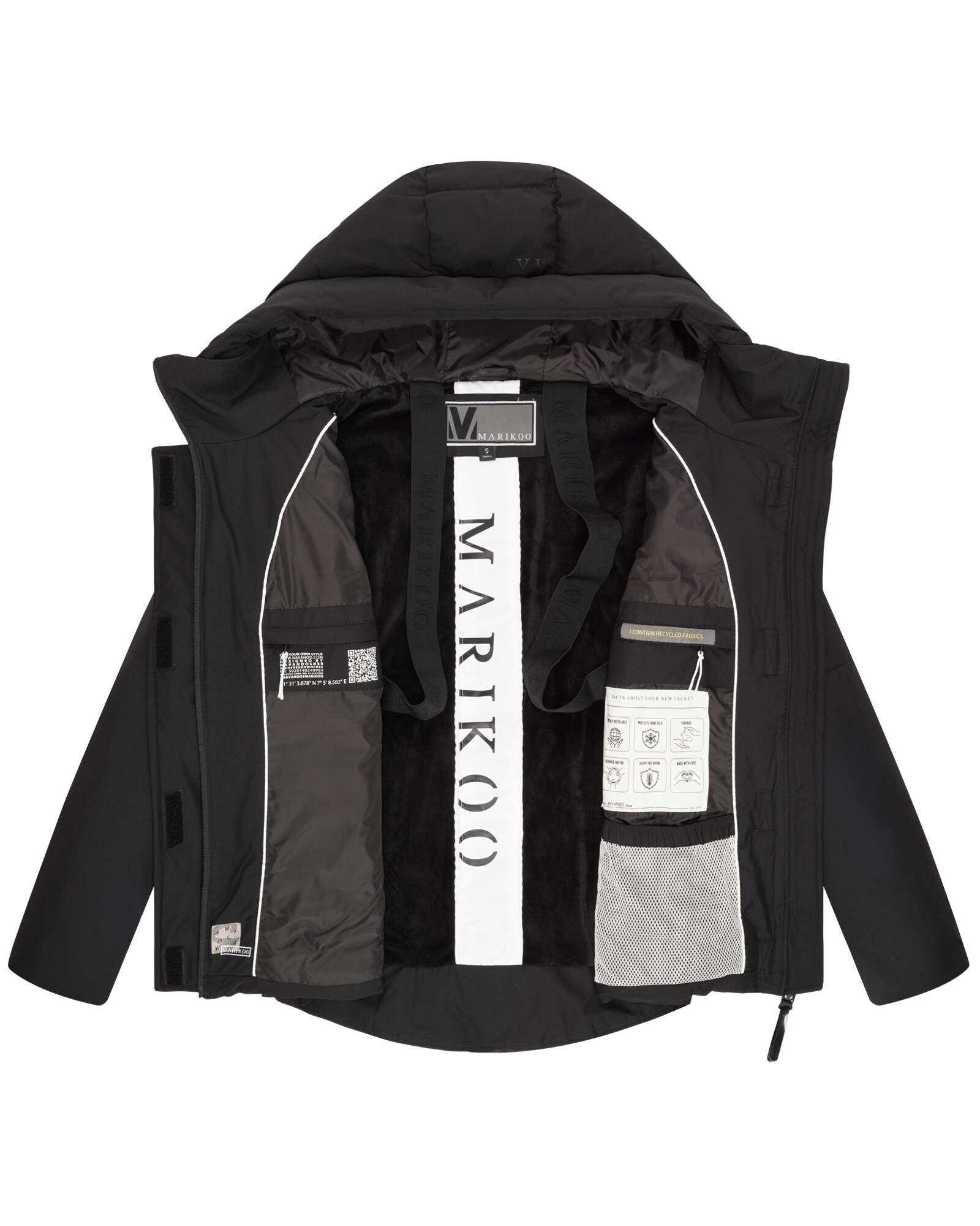 MARIKOO Damen Winter Jacke gesteppt Teddyfell gefüttert Steppjacke mit Kapuze & Recyceltes Obermaterial Elira