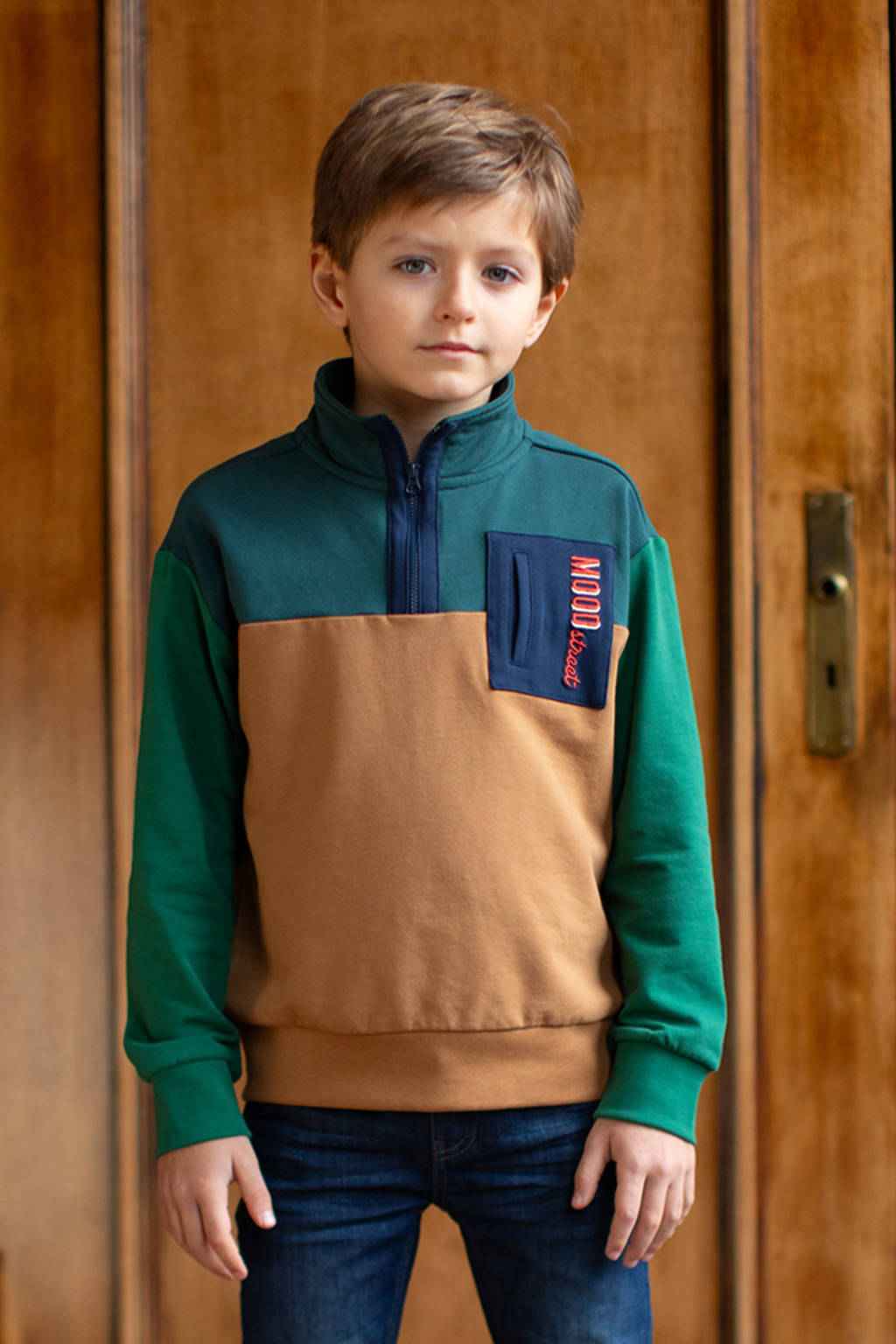 Moodstreet sweater Steff bruin/donkergroen/blauw
