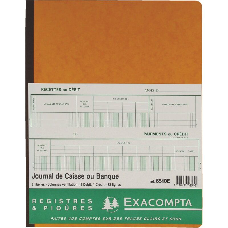 Registre comptable caisse banque Exacompta 6510E, 25 x 32 cm 80 pages