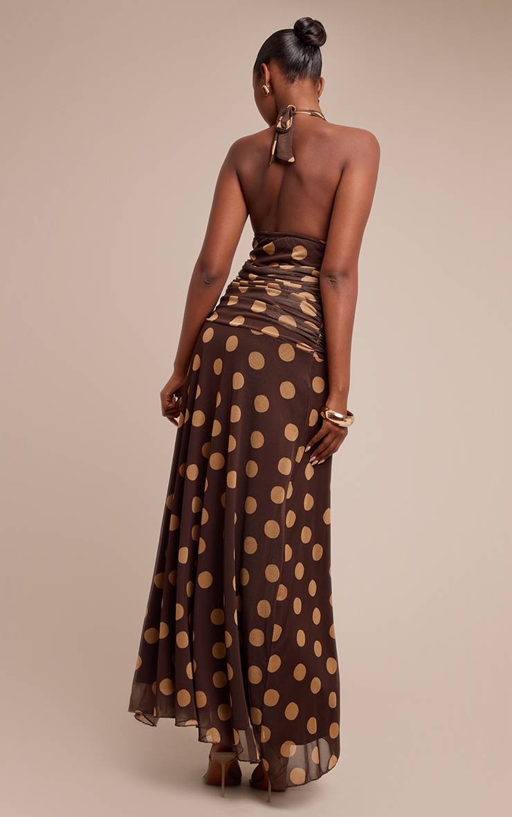 Jaune Robe Longue Dos Nu À Pois Avec Encolure Américaine