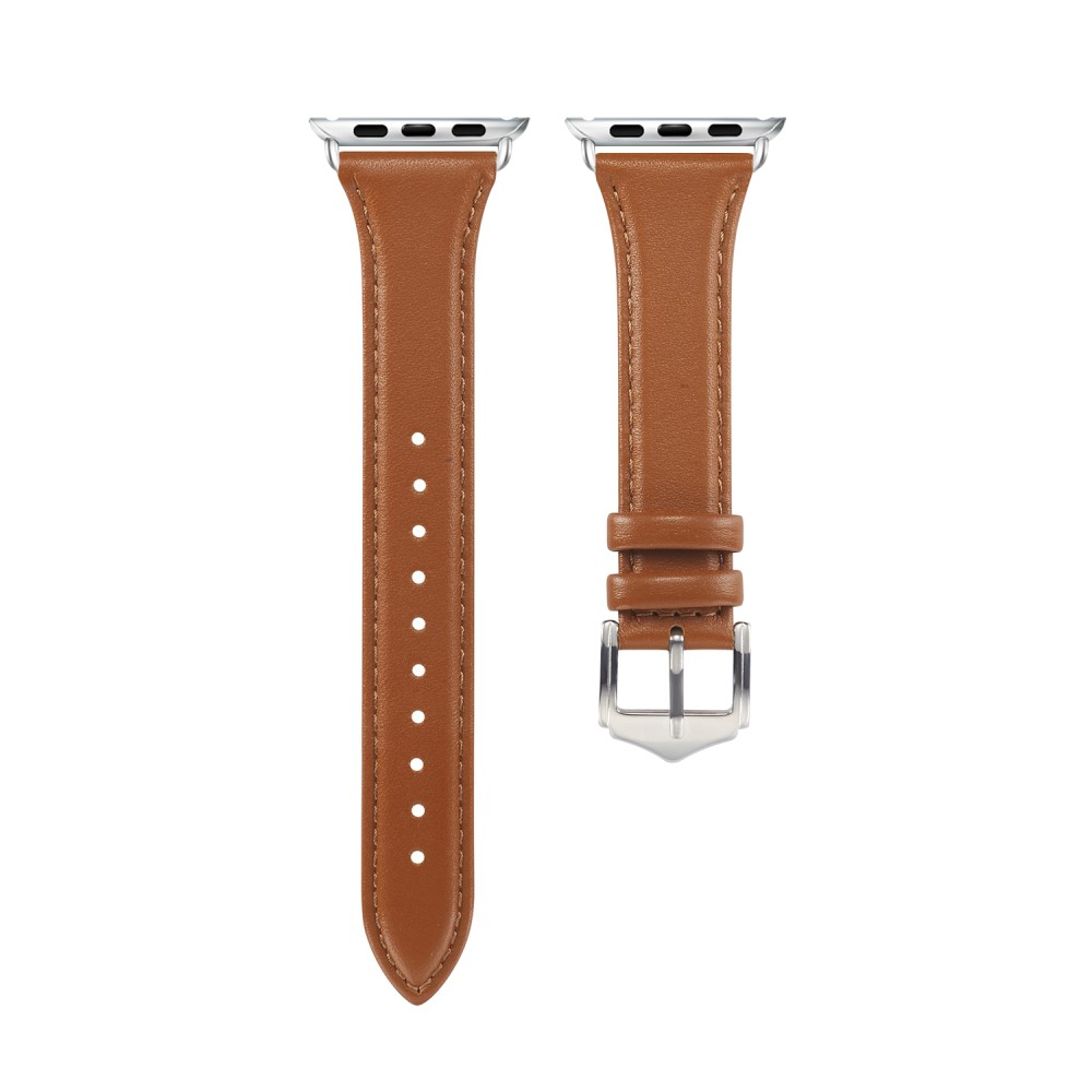 Apple Watch (42/41/40/38 mm) Echtleder Armband Slim mit Dornschliesse (Gelenkumfang: 175-210mm) - Braun / Silber