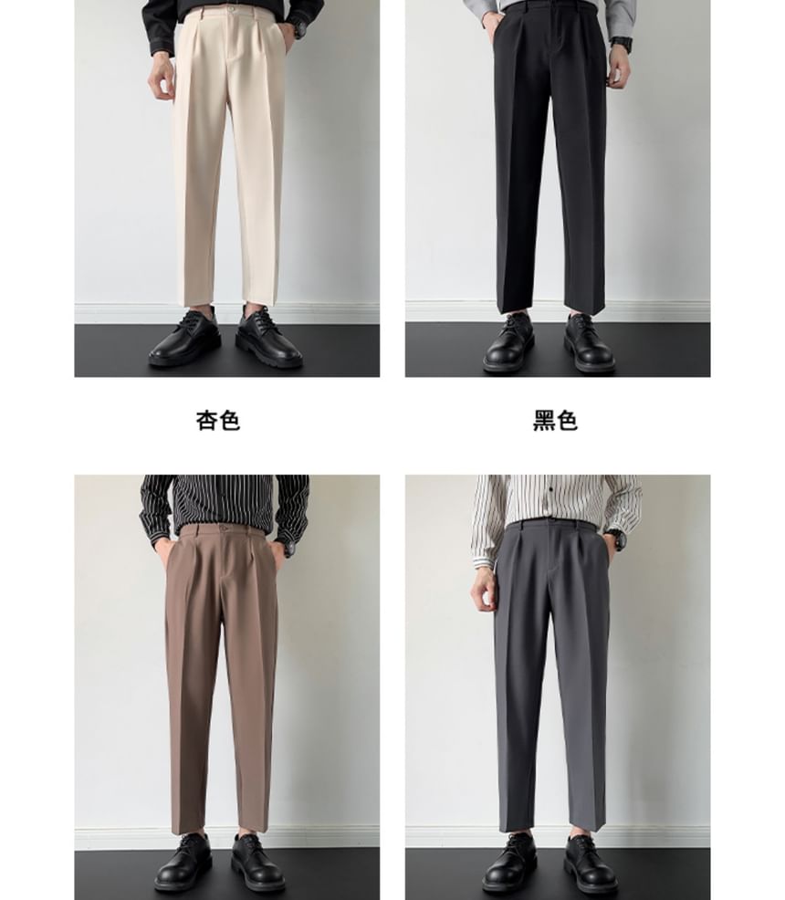 Nightbell - Mid Rise Plain Cropped Straight Leg Dress Pants