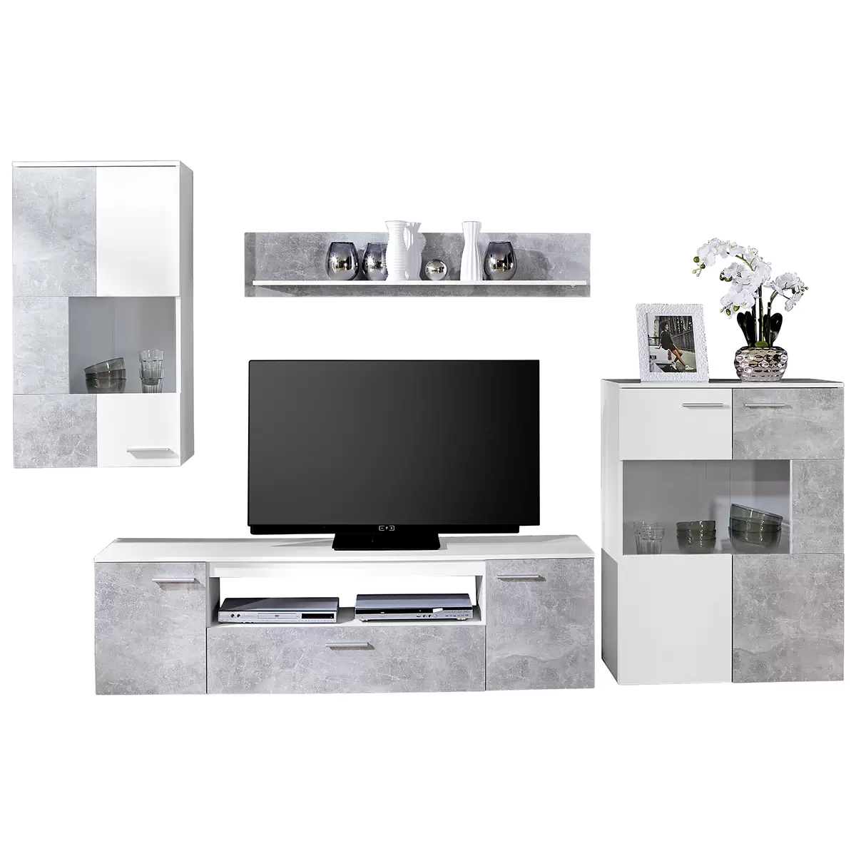 Wohnwand Vulcan weiss,Betonoptik