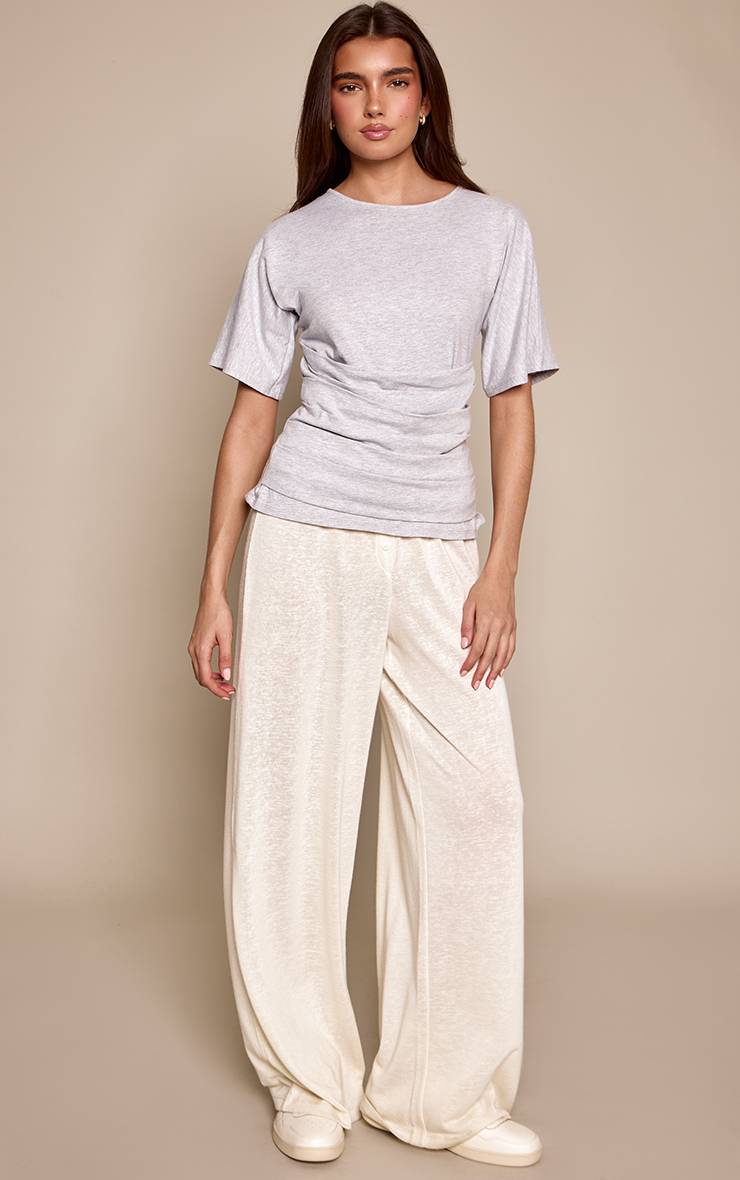 Gris Chiné T-shirt À Manches Courtes En Coton Avec Panneau À La Taille