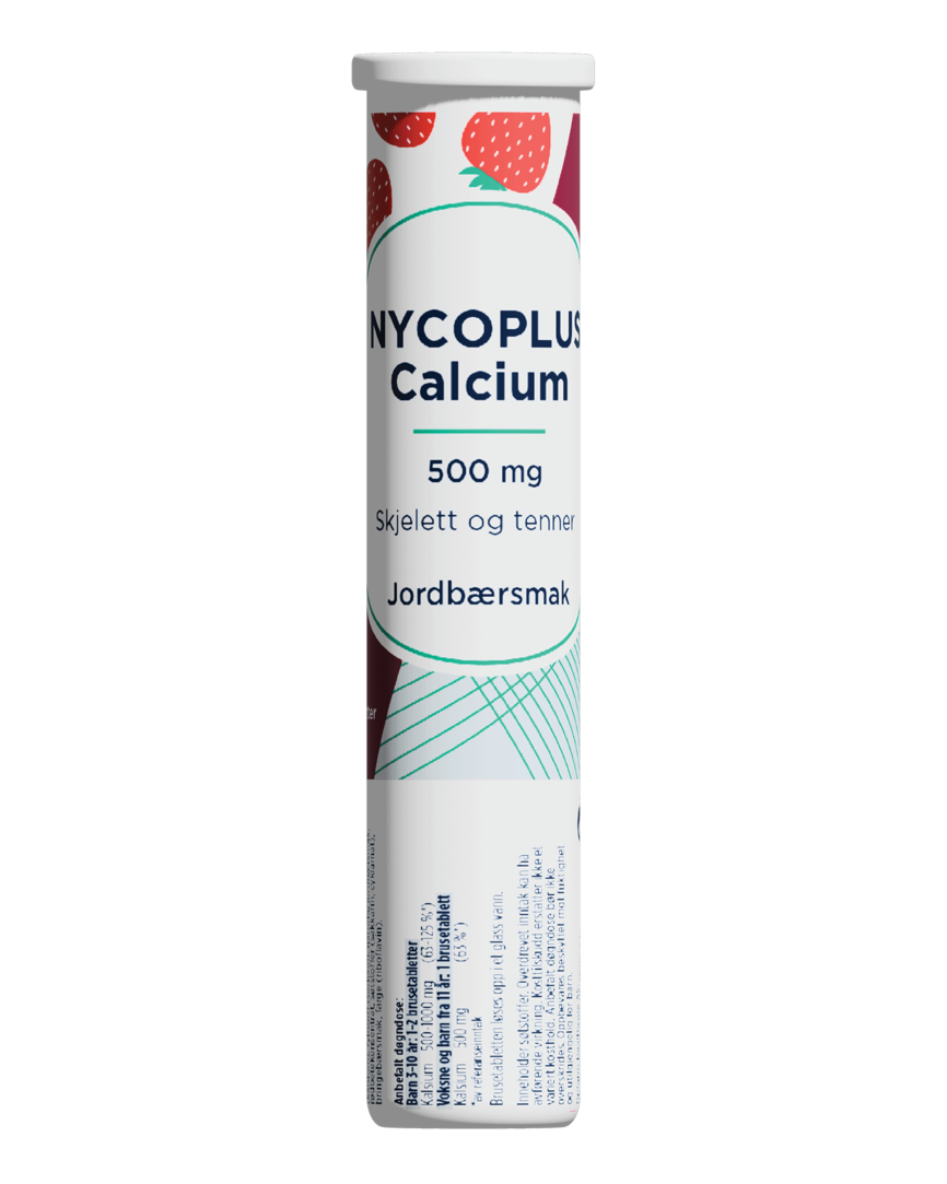 Nycoplus Calcium 500 mg brusetabletter jordbærsmak 20 stk