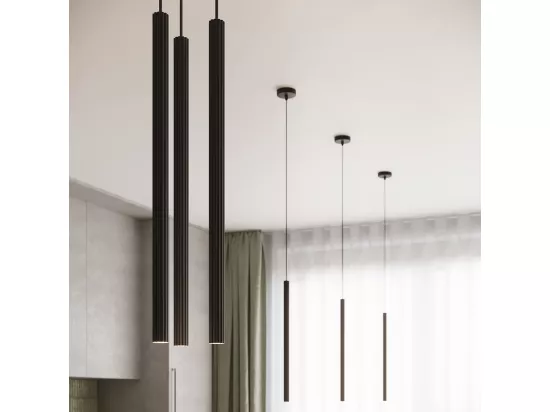 Pendentif Arche moderne en acier - 3 sources lumineuses - L.20 x H.120 cm - noir