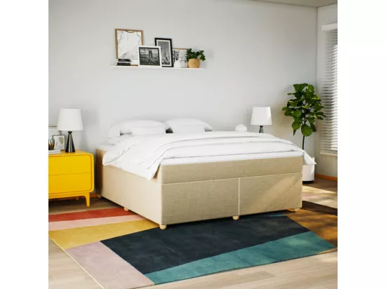 Sommier à lattes de lit avec matelas Crème 180x200 cm Tissu