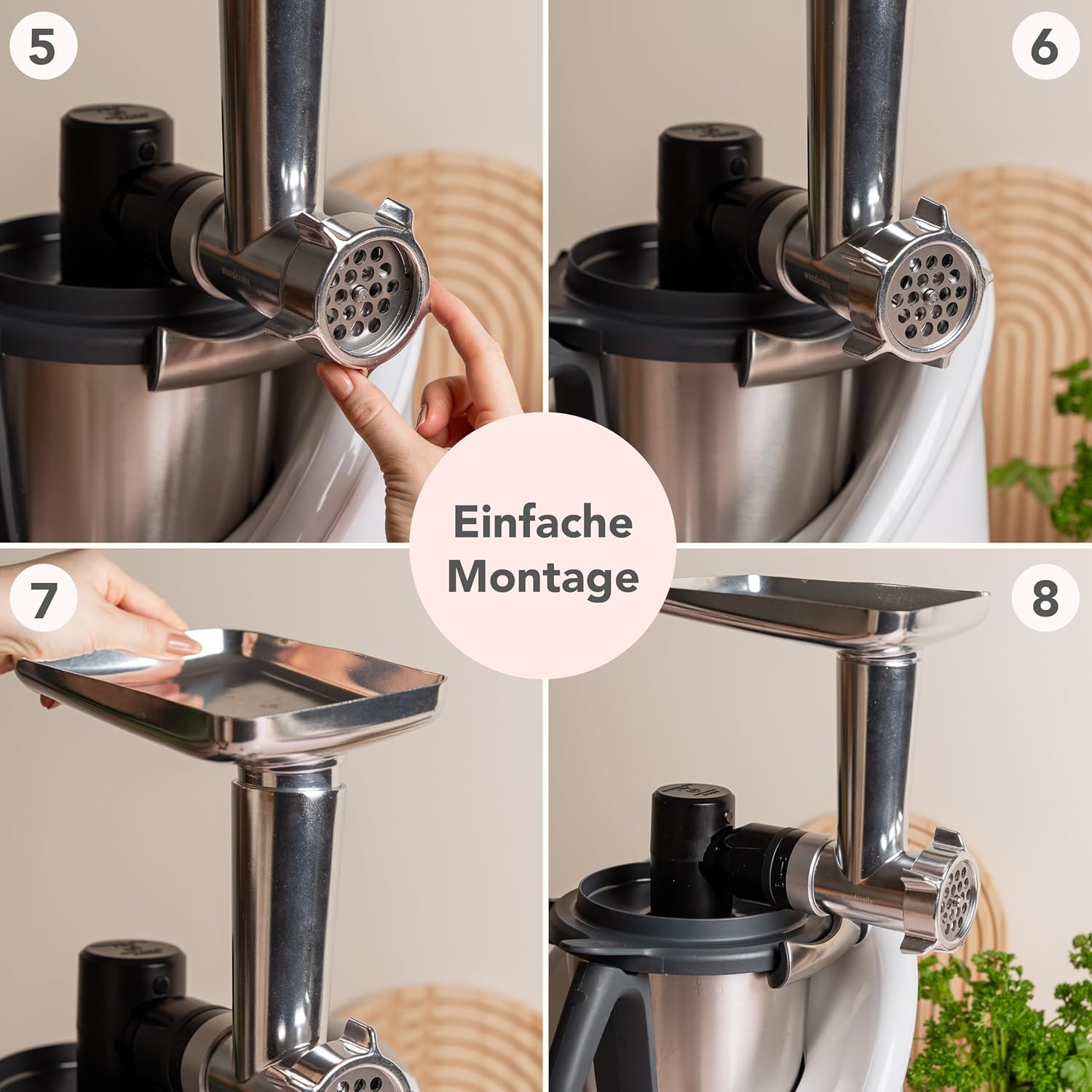 Wundermix - WunderCentix® Achse + Fleischwolf Aufsatz für Thermomix TM6 TM5 • Edelstahl • mit Wurstfüller für Burger, Wurst & Spritzgebäck • Thermomix Zubehör Fleischmaschine elektrisch