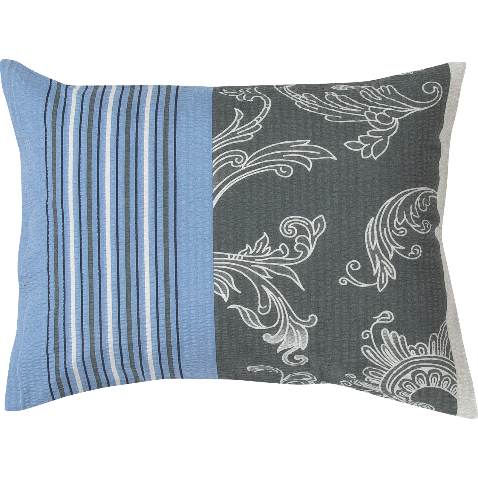 Bettwäsche Seersucker blau mit Ornamenten 200x210 2x65x65 Bettanzug Fra