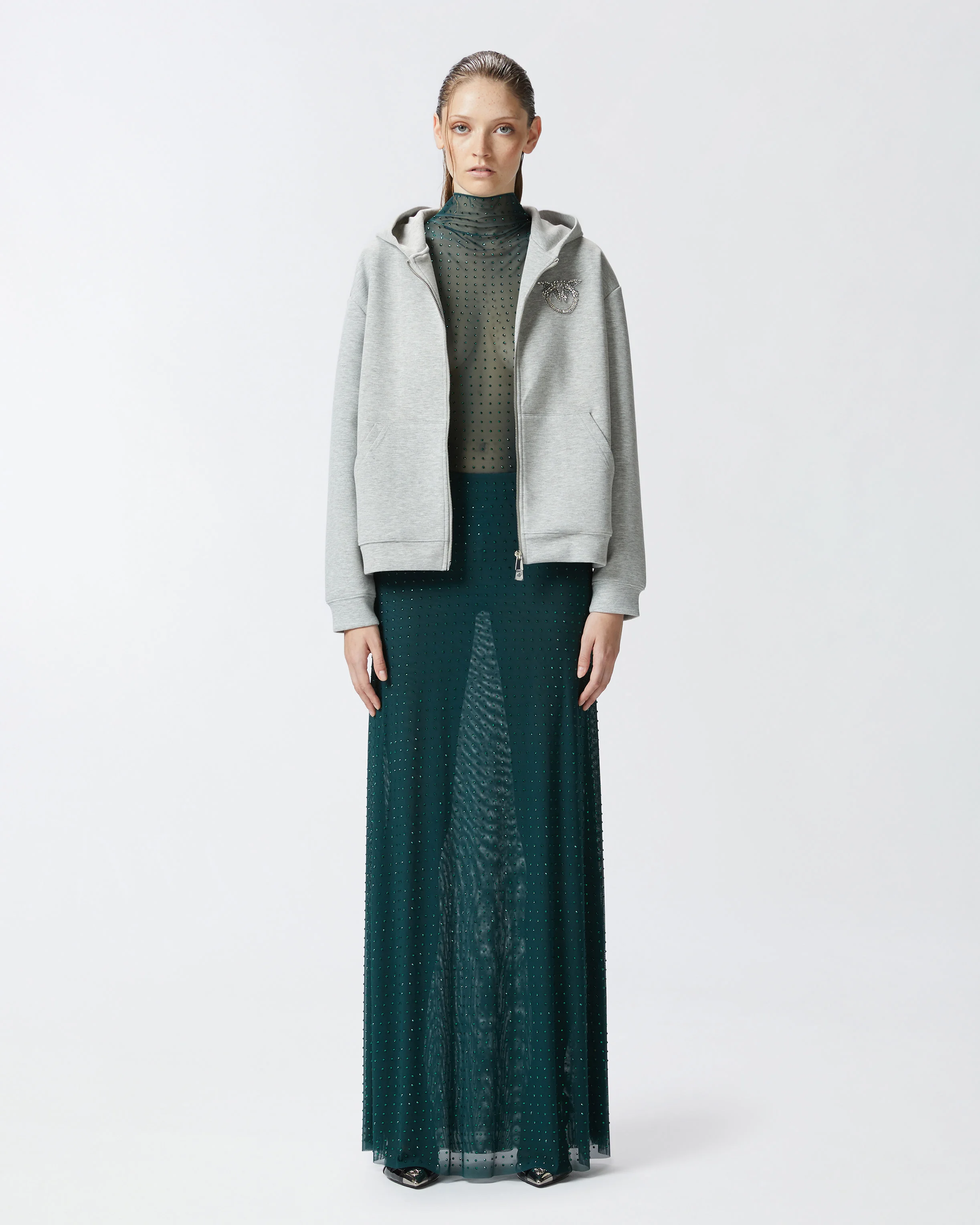 Jupe longue avec strass all-over | Vert