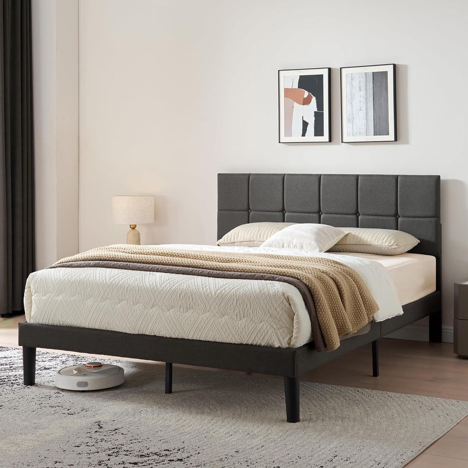 Z-hom Polsterbett 140x200cm Doppelbett, 32.5 cm Hohes Bett 140x200 mit Lattenrost aus Holz, Höhenverstellbares Kopfteil, Kompakte Verpackung & Einfache Montage