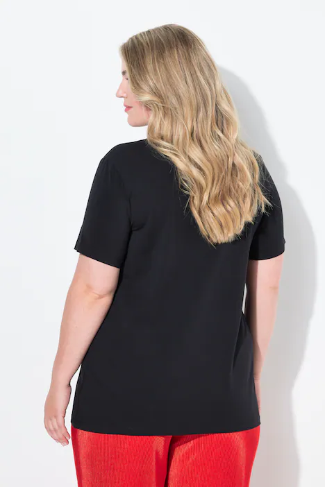 T-Shirt, bequeme Passform, Paillettenherz, schwarz