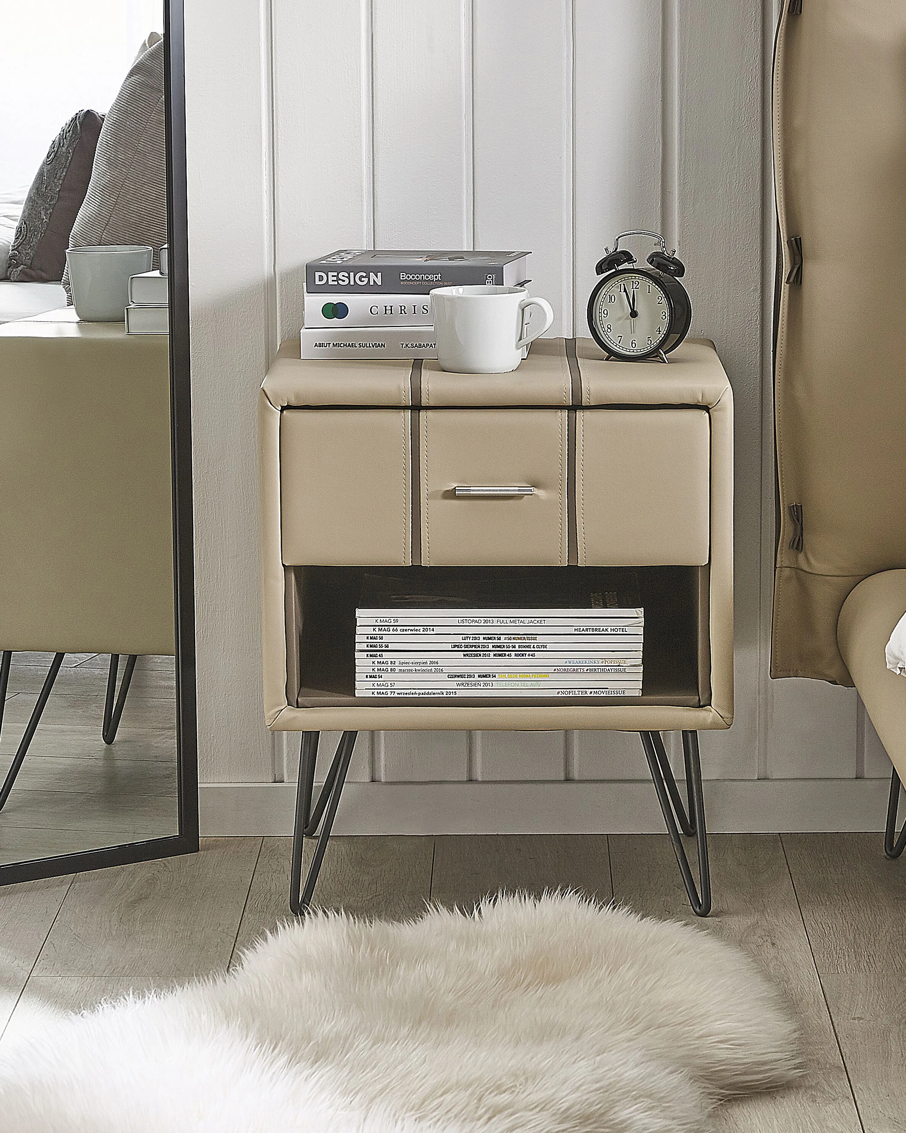 Nachtkastje met 1 lade BETIN Kunstleer Beige