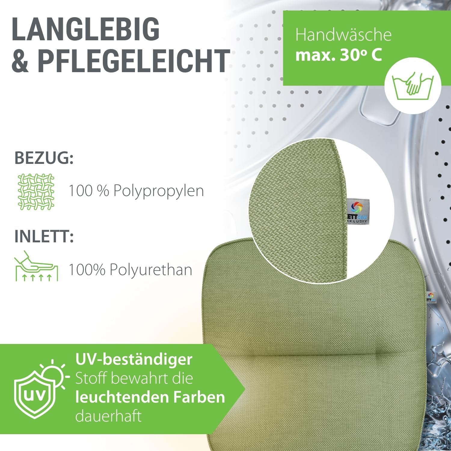 Auflage Rollliege Grün I Gartenliege Polster 200x65x9cm I KTH3 Liegenauflage I atmungsaktive Liegestuhl-Auflage I hautverträglich I wasserabweisendes Liegekissen I Dessin 2632