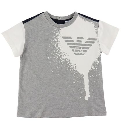 Emporio Armani T-Shirt - Grau Meliert/Navy m. Weiß