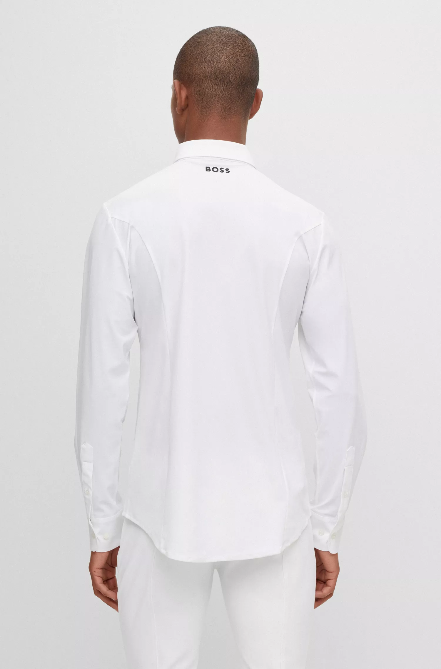 Camisa de competição BOSS Black-Equestrian slim-fit em materiais mistos