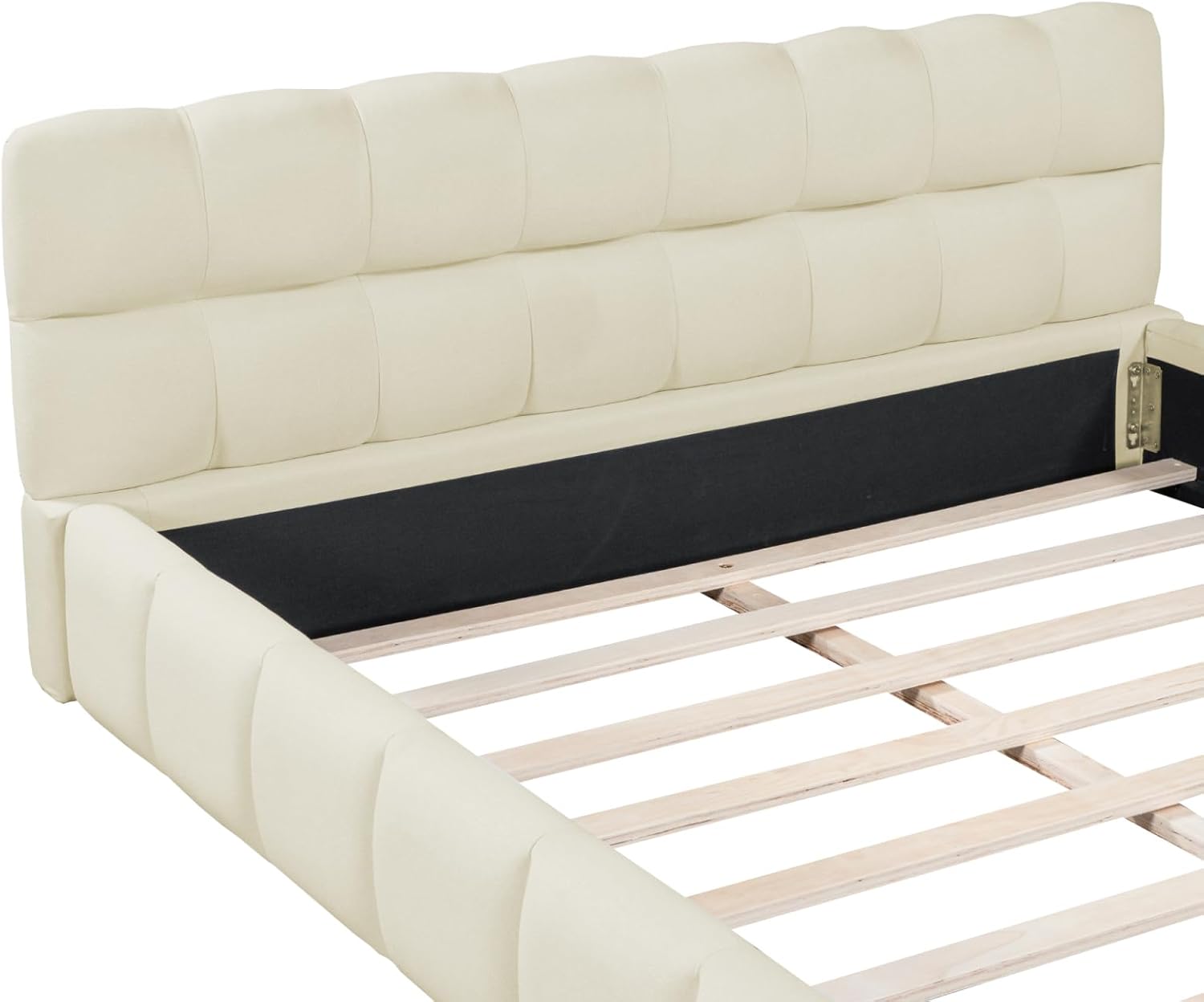 Polsterbett Bubble Bett 140x190cm Doppelbett mit Lattenrost und weicher Rückenlehne Jugendbett Flachbett Bettgestell, Leinen, ohne Matratze (Beige, 140 * 190)