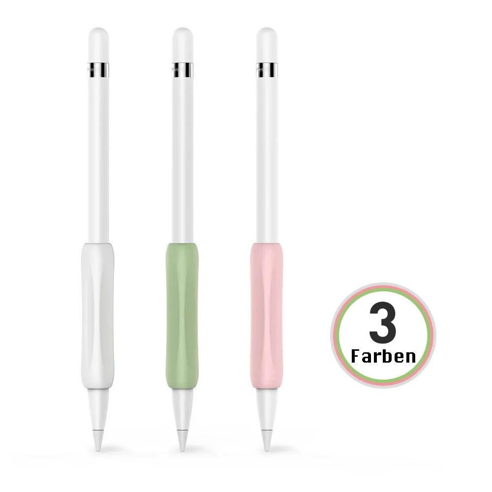 (3er Set) Apple Pencil (1. & 2. Gen. / Pro) Ergonomische Silikon Grip Schreibhilfe / Handgriff - Rosa / Weiss / Grün