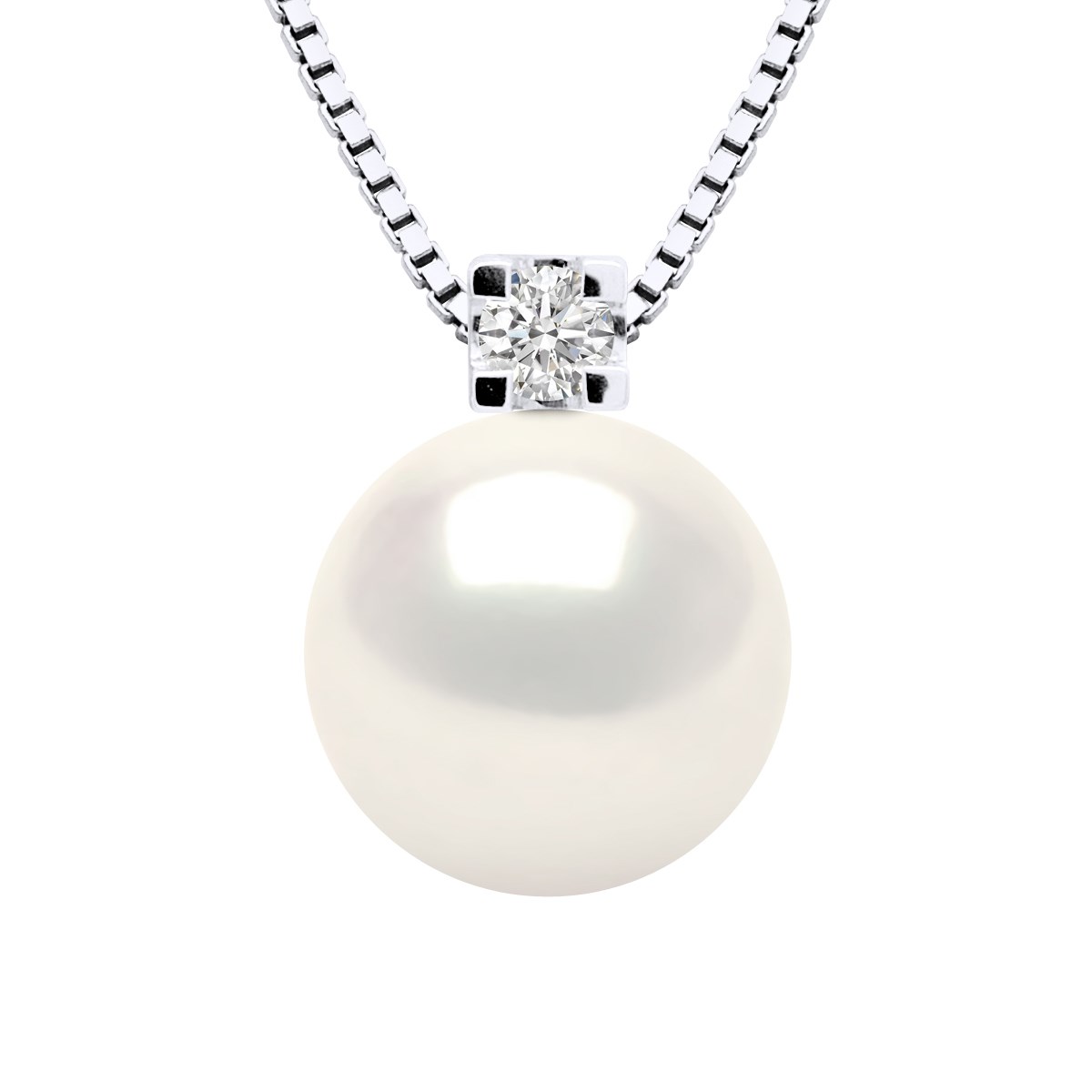 Collier Diamant Naturel 0,050 Cts Perle d'Eau Douce Ronde 9-10 mm Argent 925