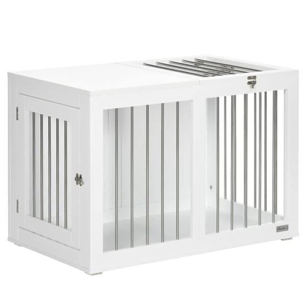Hundebur, Hundehus, Kjæledyrbur For Mellomstore Hunder, Hundebur Med Dører, Hundehus, Transportbur, Hvit, 80 X 50 X 56,5 Cm