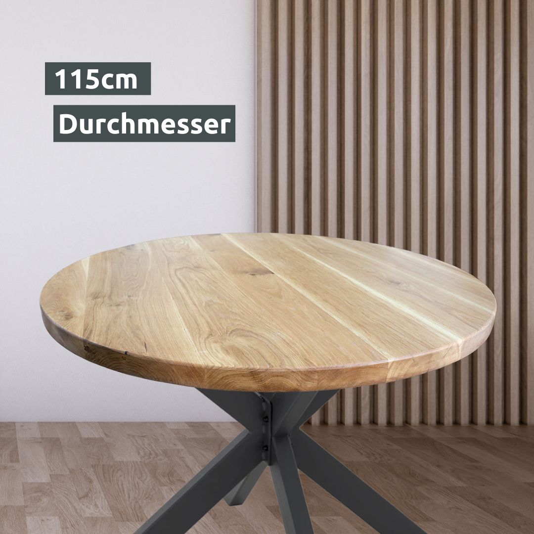 holz4home® Runde Tischplatte aus massiver Eiche | 115 cm