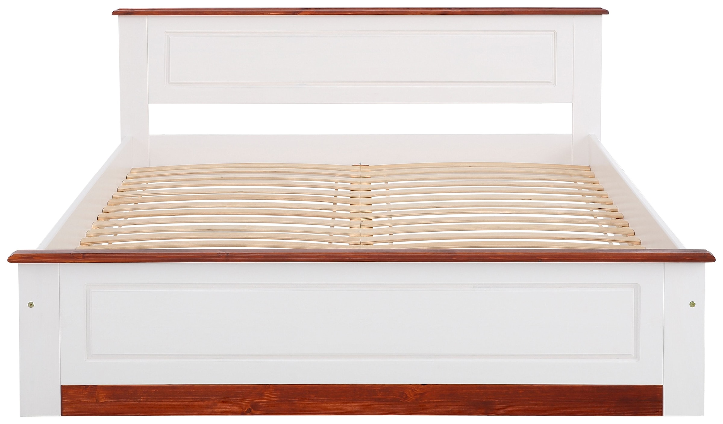 Home affaire Massivholzbett »Madrid, Landhausstil, hohe Belastbarkeit!« Breite/Belastbarkeit 180cm/220 KG, 160cm/200 KG, 90cm/=120 KG,  aus FSC®-zertifizierter Kiefer, INKLUSIVE Rollrost, Kassettenoptik
