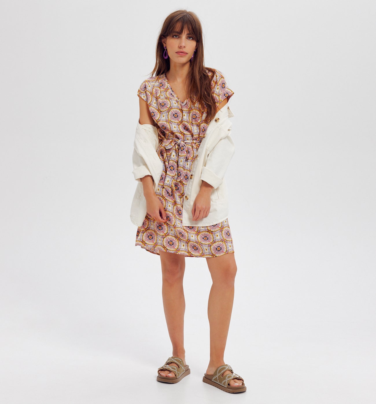 Robe courte - Imprimé écru