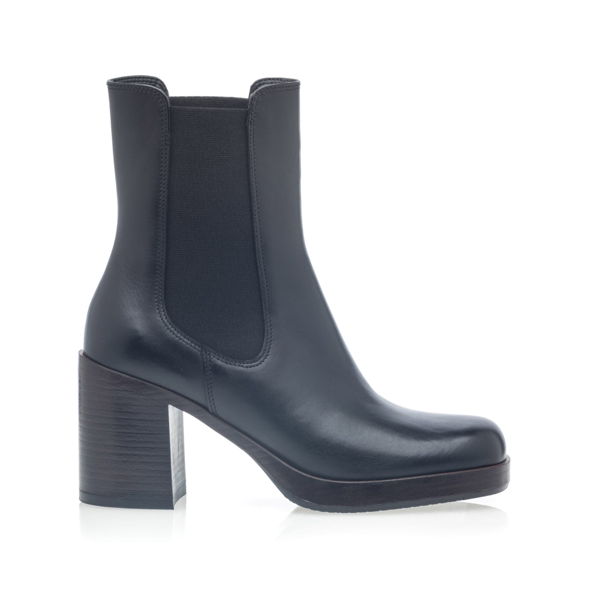 Boots chelsea à talon Femme en cuir noir