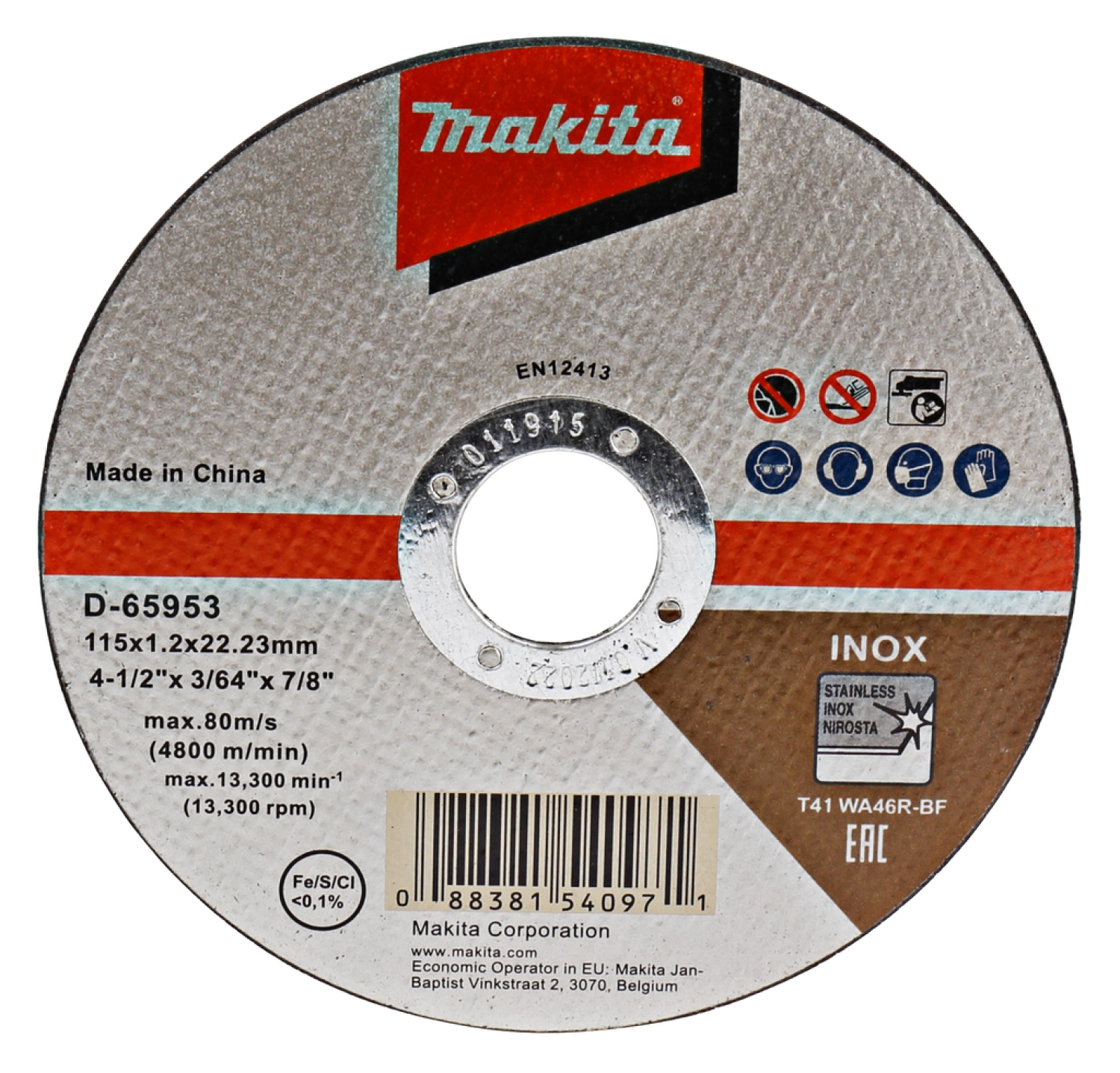 Makita D-65953 Doorslijpschijf RVS - 115,22,23x1,2mm