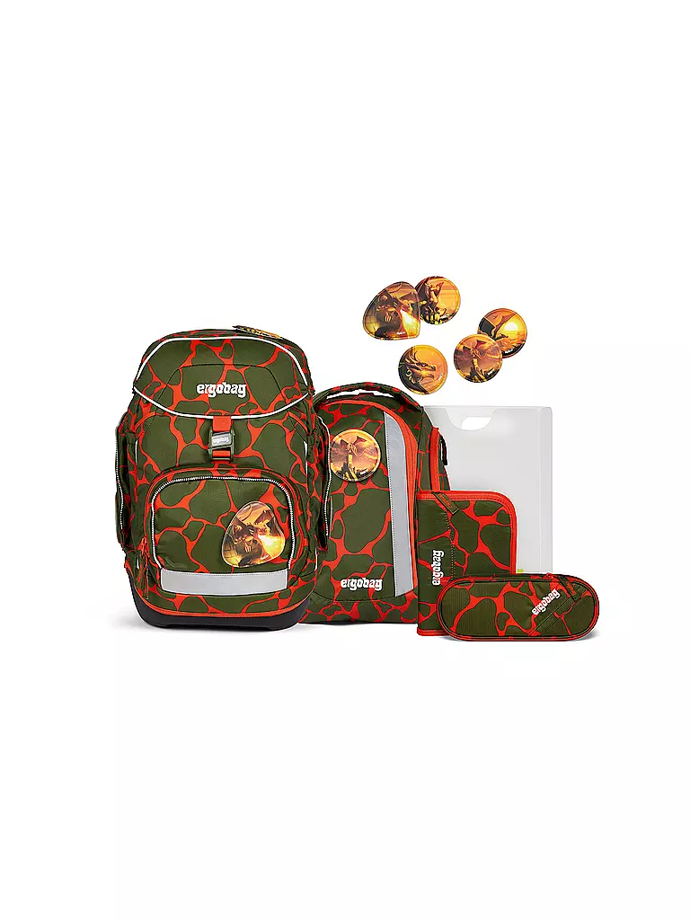ERGOBAG Schultaschen Set 6tlg PACK Lumi - FeuerspeiBär  olive