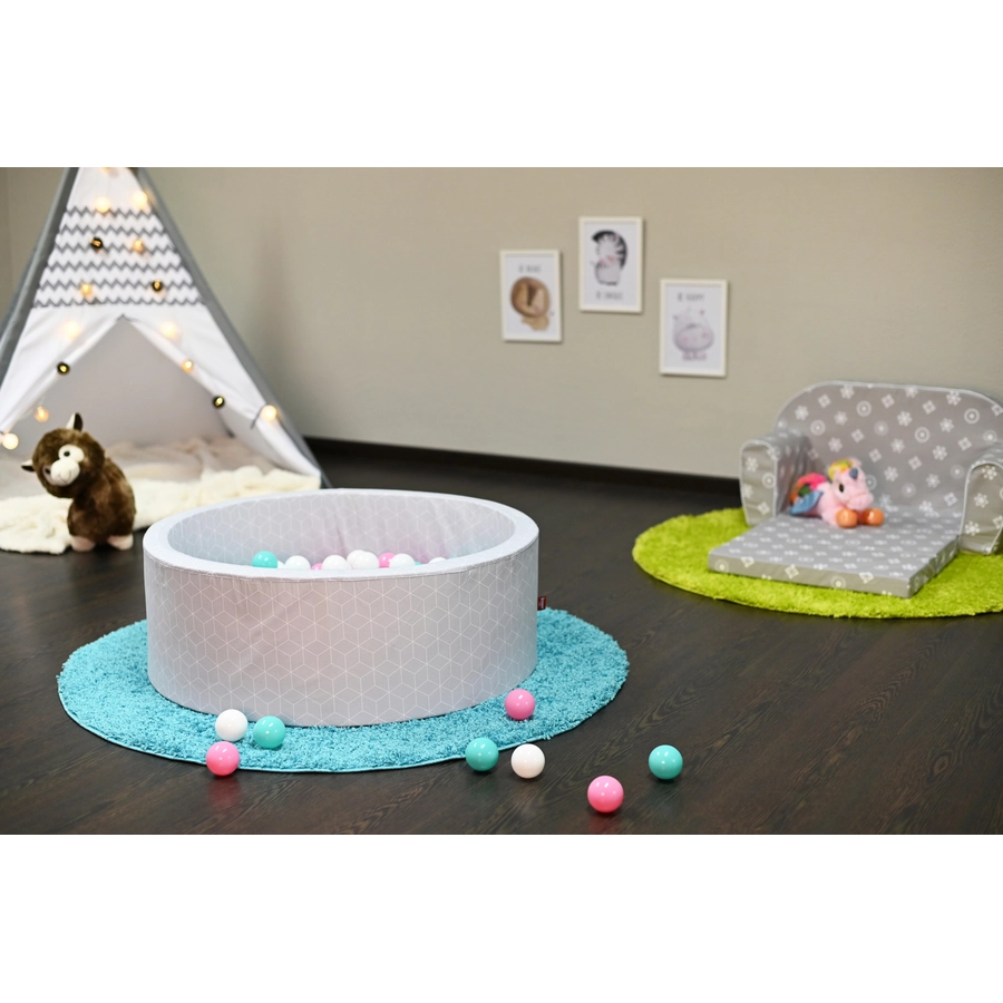 knorr toys® Bällebad soft - Geo cube grey - 300 balls rosecremelightblue grau