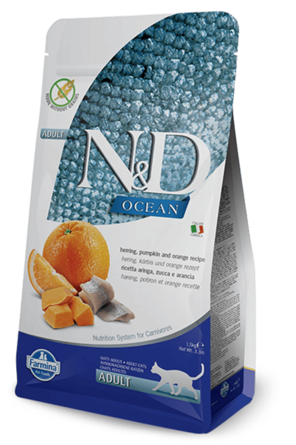 Croquettes n&d ocean potiron hareng & orange chat 1,5 kg