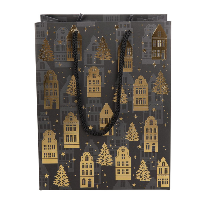 Geschenktasche - Stadthäuser und Tannen - ca. 18 x 10 x 23 cm