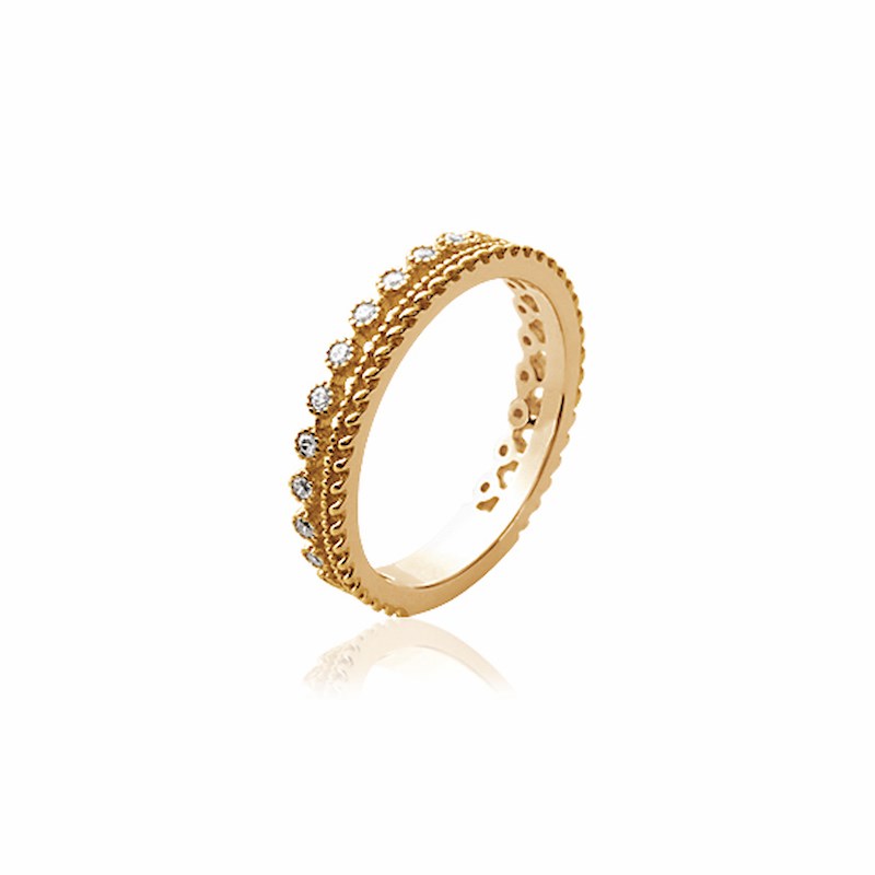 Bague Fine Plaqué Or Couronne Pierres Precieuses Zirconium