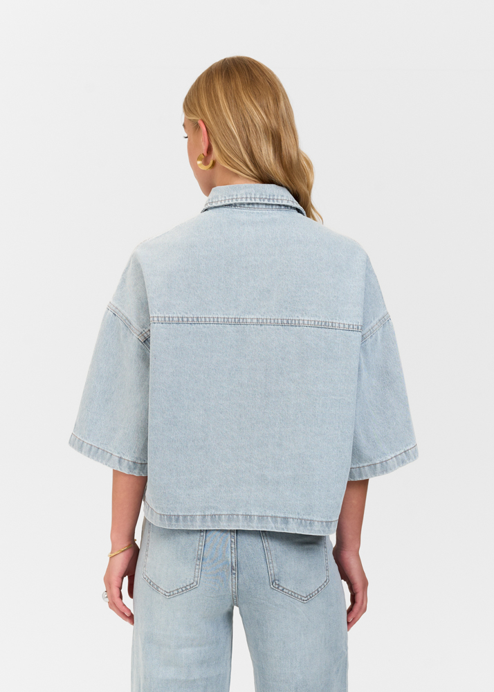 Denim blouse korte mouw breeze blauw