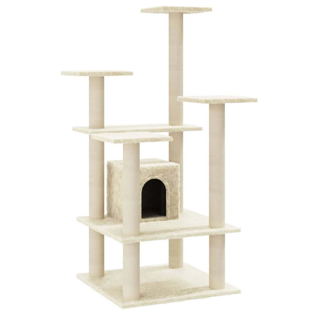 Árvore para gatos Vidaxl de 4 andares com casinha, cor creme