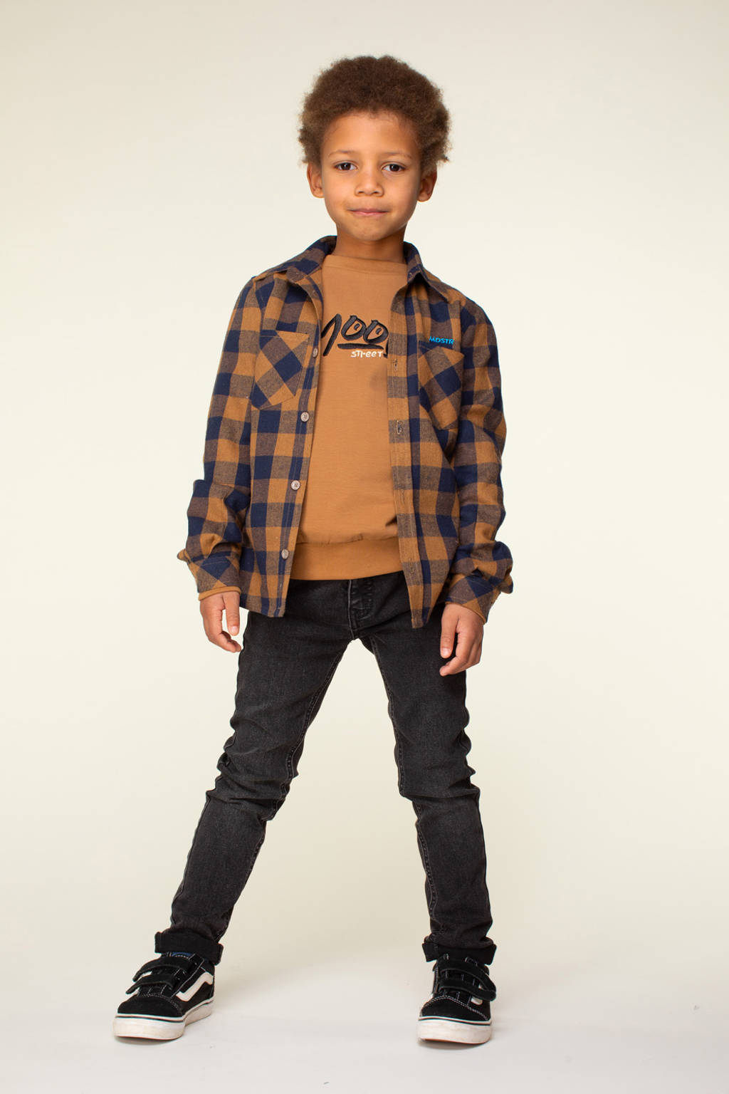 Moodstreet gebreide sweater Sev met printopdruk karamelbruin