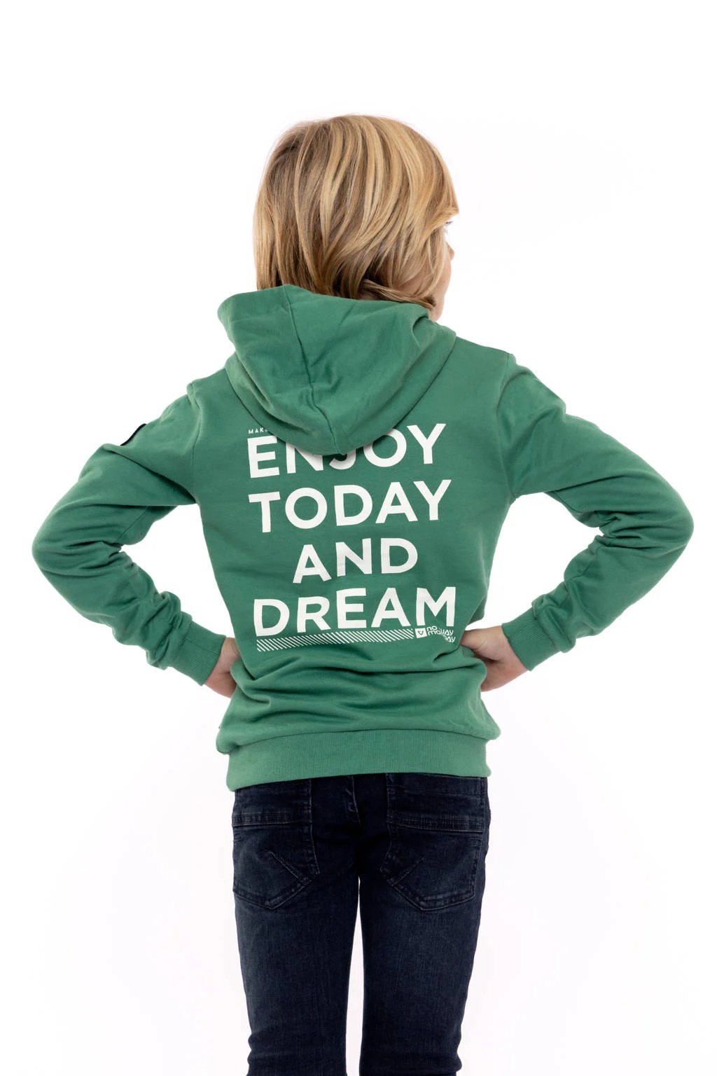 No Way Monday gebreide hoodie petrol groen/wit
