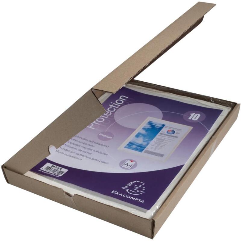 Sachet de 10 pochettes adhésives PVC lisse 14/100e - A4 - Cristal