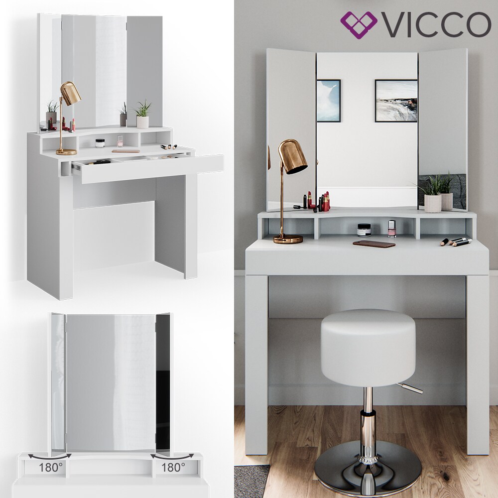 Vicco Schminktisch Nora weiß Spiegel Hocker Frisiertisch Kommode mit Schublade
