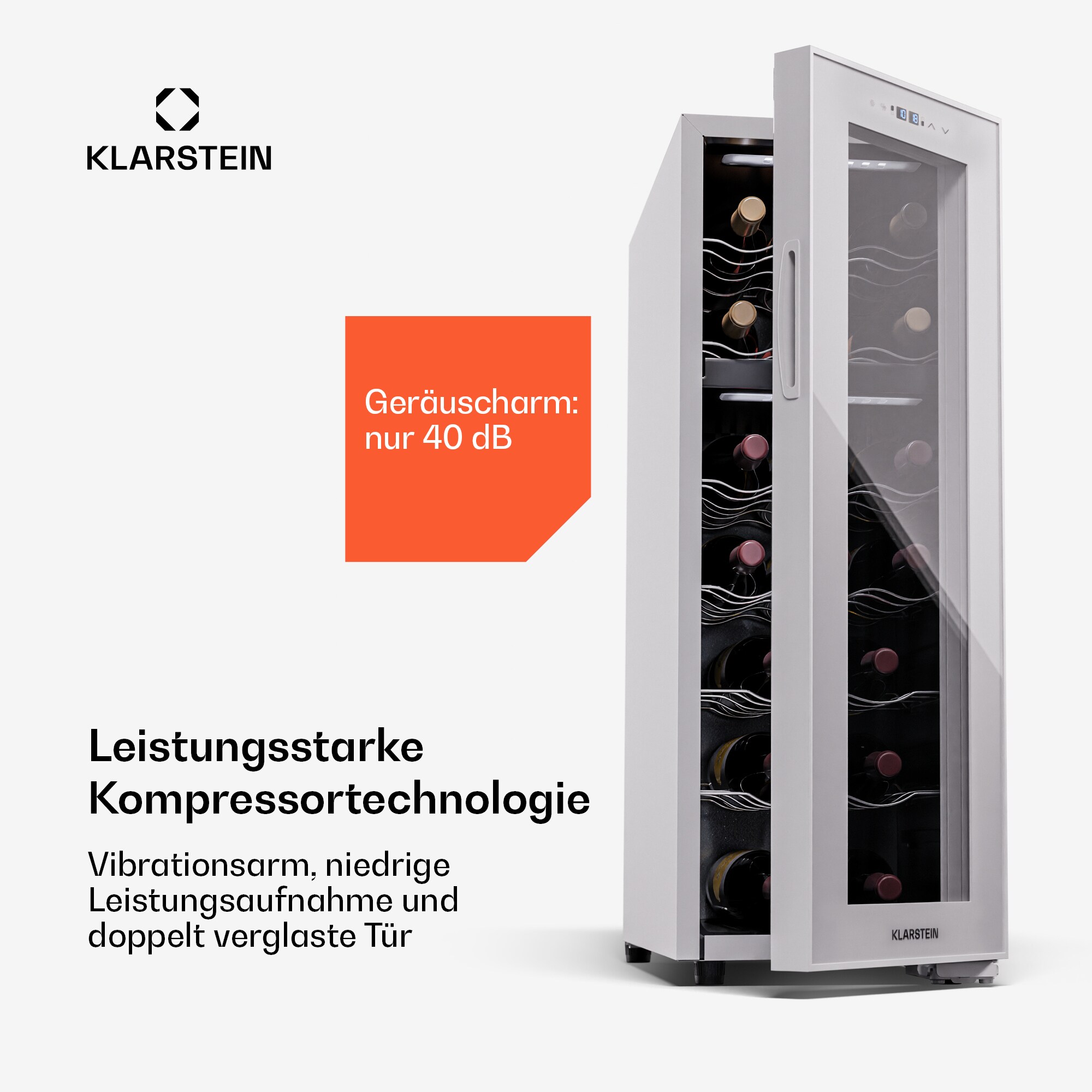 Shiraz 18 Duo Weinkühlschrank 2 Zonen 53L/18 Flaschen 5-18 °C Touch Weiß 18 Flaschen 2 Kühlzonen